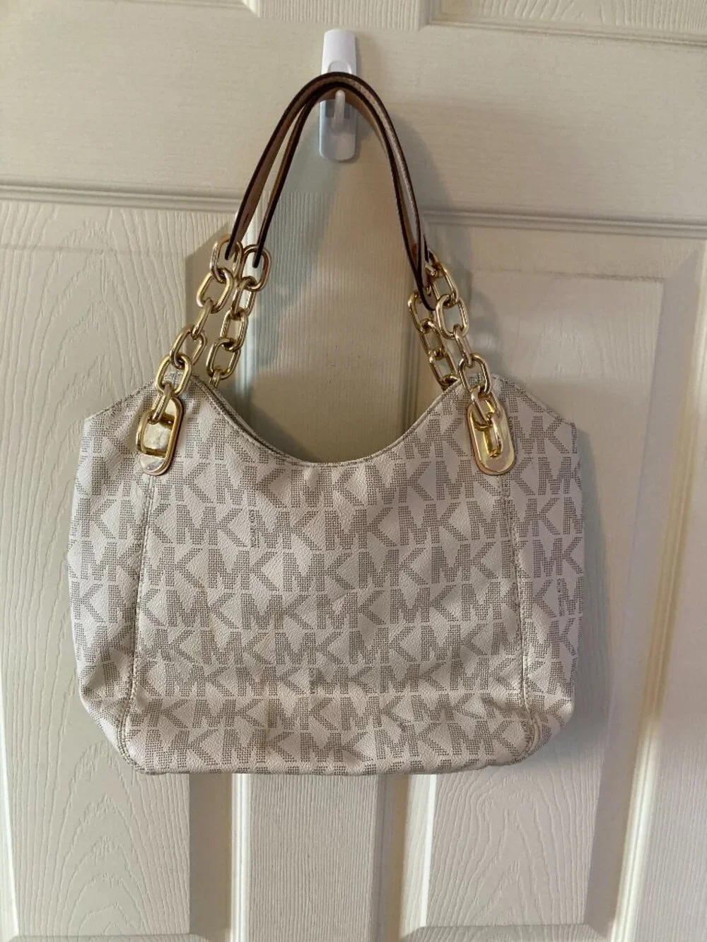 Michael Kors Signature  Logo Hobo Shoulder Bag with Gold Tone Hardware